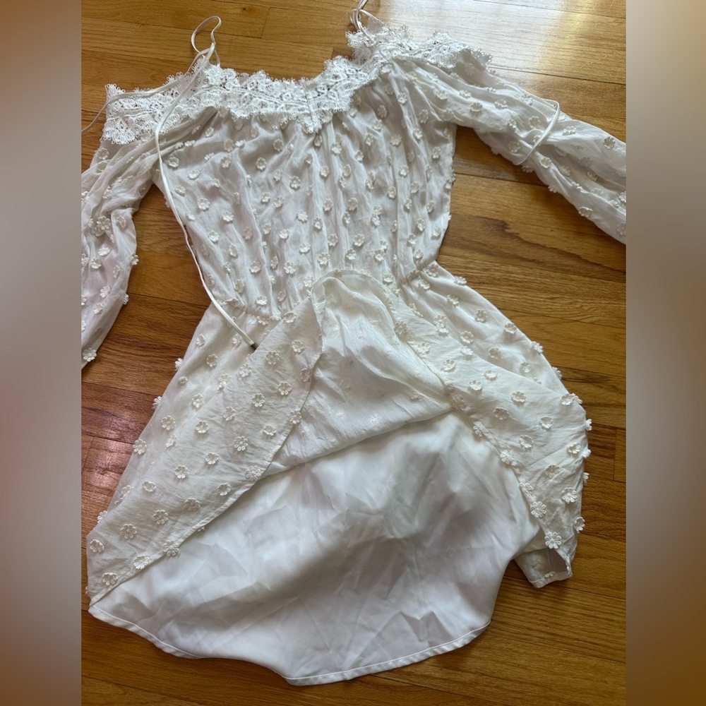 Karina Grimaldi White Floral Lace Detailed Sheer Long Sleeve Mini Dress XS - Picture 4 of 8